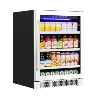 Luchar 24 Inch Beverage Refrigerator Cooler, 164 Cans Mini Fridge With Glass Door For Soda Wine Drinks, 3-Color LED Light, Safety Lock, Freestanding Or Built-in For Home/Bar/Office, 5.12 Cu.ft 