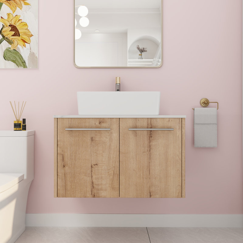 Meuble-lavabo mural simple 29,56 po avec plateau en céramique Egea