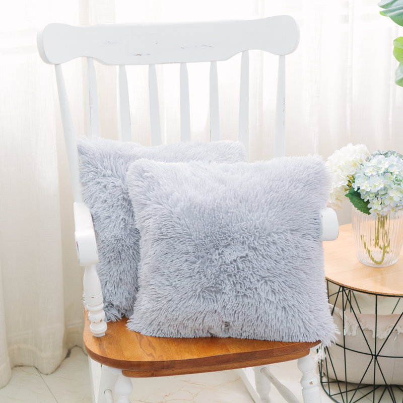 Light Gray Plush Faux Fur Euro Pillow Covers, Set of 2