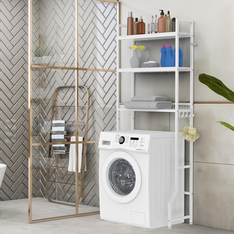 Rangement au-dessus de la toilette Organisateur de salle de bain à 3 niveaux au-dessus de la toilette Support en bois autoportant au-dessus de la toilette avec 4 crochets Noir au-dessus de la toilette pour les toilettes et les toilettes