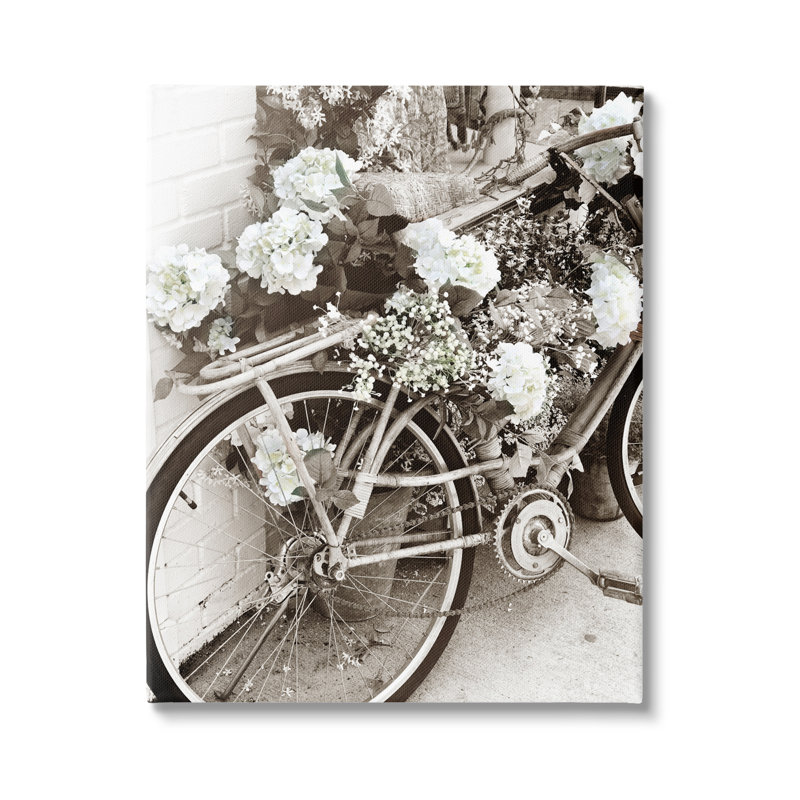 Photographie de quartier rétro d'une fleur couverte d'une bicyclette - photographie sur toile, H 20 po x l 16 po x P 1,5 po