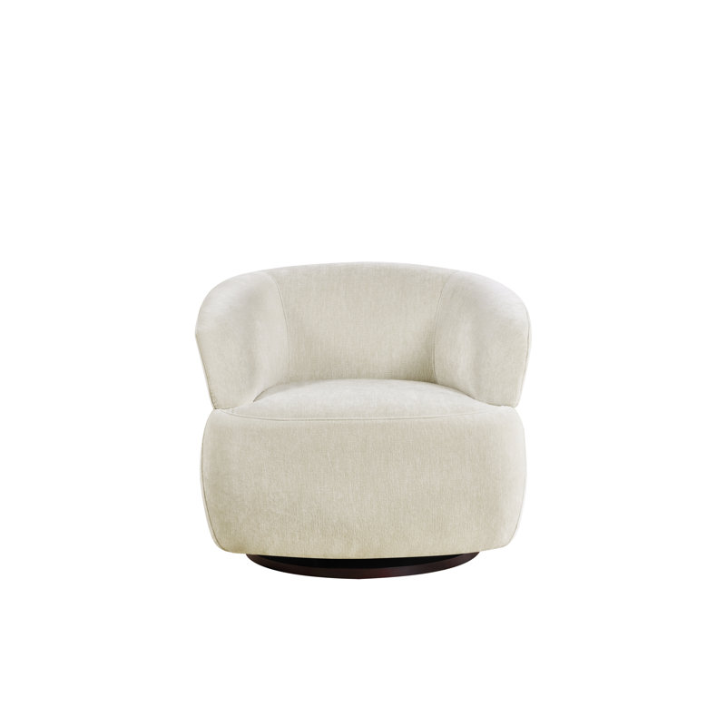 Kieon 33'' Wide 360 Degree Swivel Modern & Comfort Barrel Chair, Beige Chenille