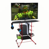 Gaming Storage Stand With 2 Fixed Carbon Laminate Shelves In Black And Red