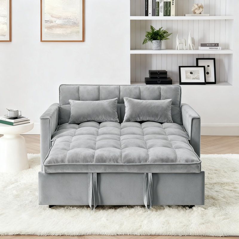 Canapé-lit pliable en velours 54,33 po gris clair clair - 3 longueurs, dossier réglable | Style moderne