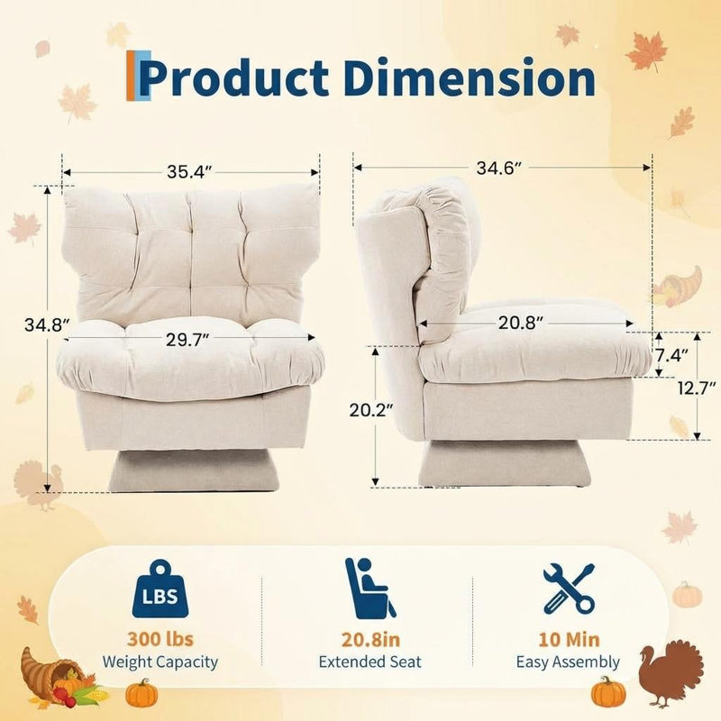 Upholstered Swivel Side Chair, Beige