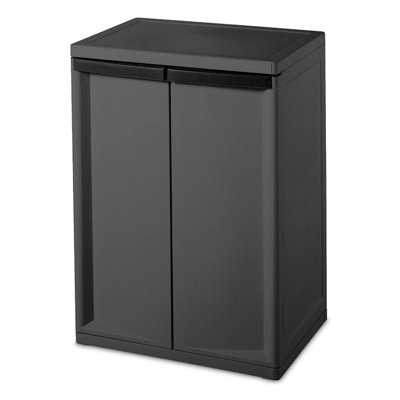 Sterilite 2 Shelf Laundry Garage Utility Storage Cabinet Flat Grey (2 Pack)