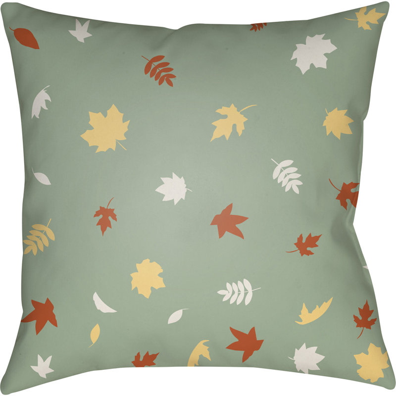 Falling Leaves Indoor/Outdoor Throw Pillow, 18" H x 18" W x 4" D, Green/Orange/Yellow