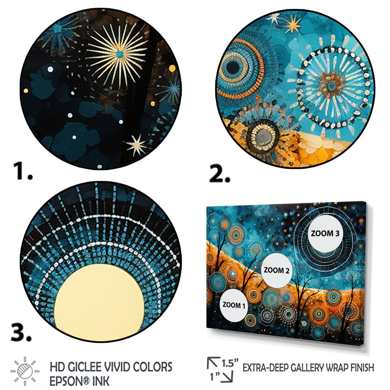 Tribal boho mosaïque lune - art mural mosaïque grand bohème, Cadre flottant blanc, H 24 po x l 32 po x P 1 po