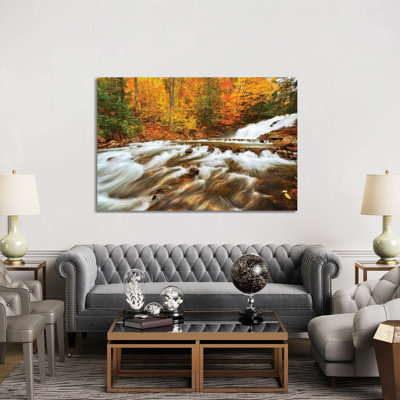 Canada, Ontario, Rosseau. Skeleton River At Hatchery Falls In Autumn. by Jaynes Gallery - Wrapped Canvas Print