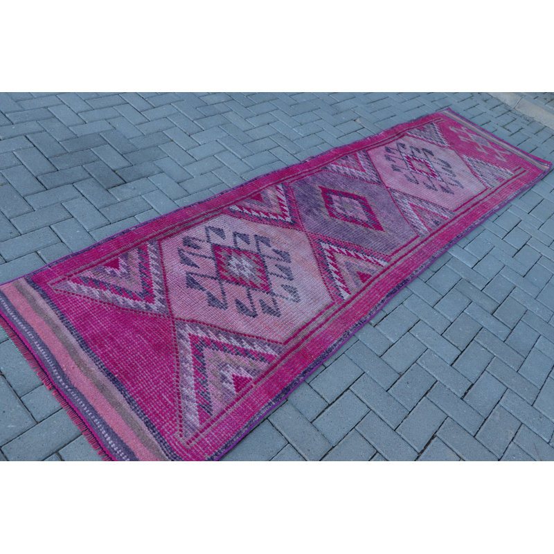 Tapis de couloir turc rose fait à la main d'inspiration bohémienne, parfait pour les couloirs et les couloirs