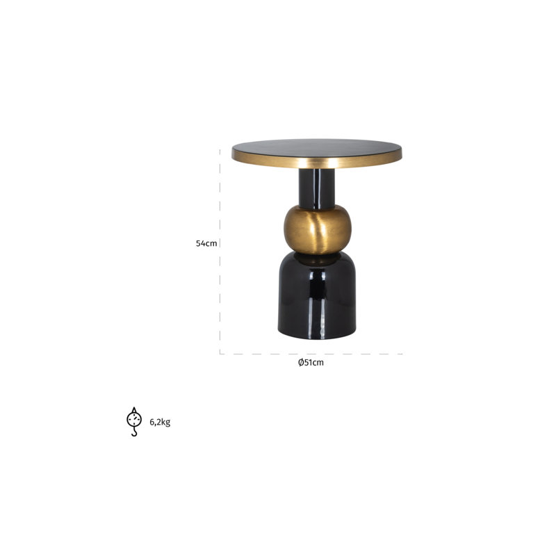 Mose Iron Top End Table, 21" H x 20" W x 20" D, Black/Gold