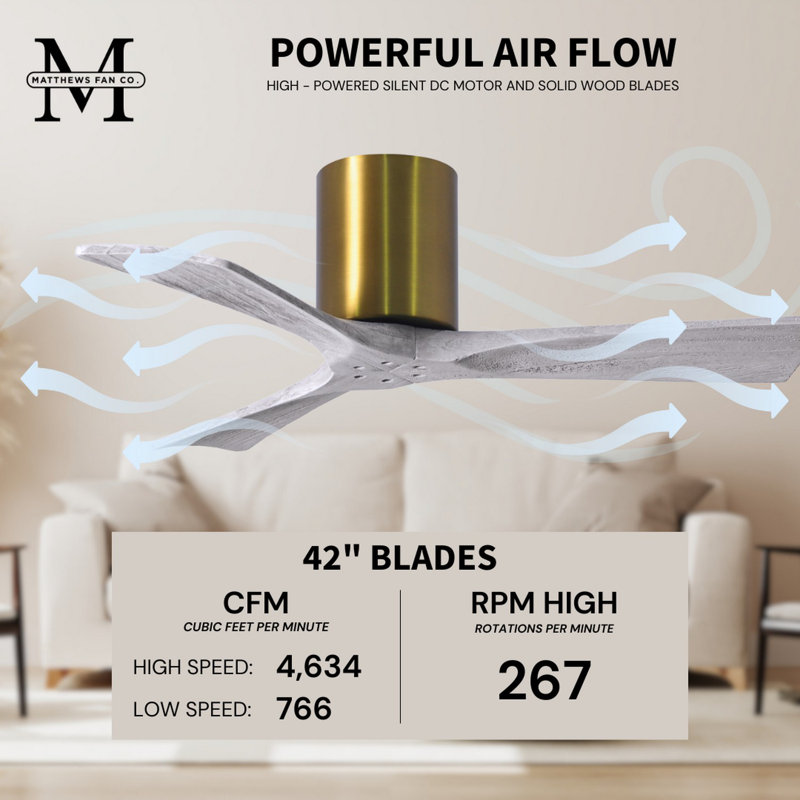 Irene Ceiling Fan, Brushed Brass, Barn Wood Tone, 42"