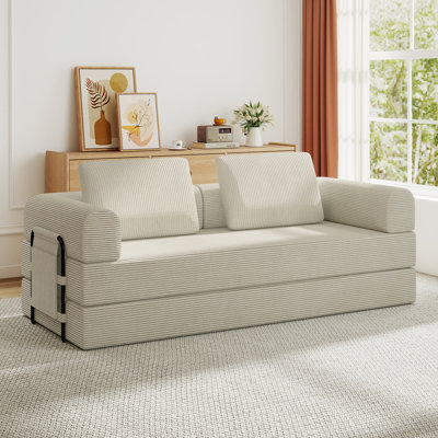 Canapé-lit convertible avec coussin cylindrique - Coussin pliant en velours côtelé pour une utilisation polyvalente dans le salon, la chambre à coucher, le salon et le studio