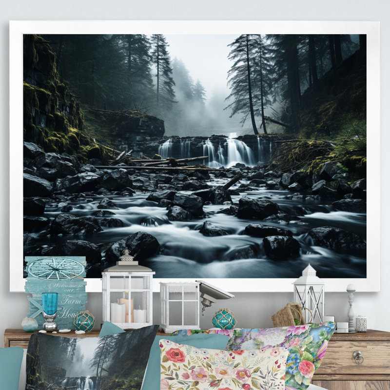 Waterfall Whispering Veil II, reproduction d'art sur toile, H 12 po x l 20 po x P 1 po, Cadre simple blanc