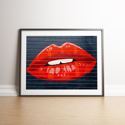 Street Art Vibrant Red Lips by Vouvart - Single Picture Frame Print
