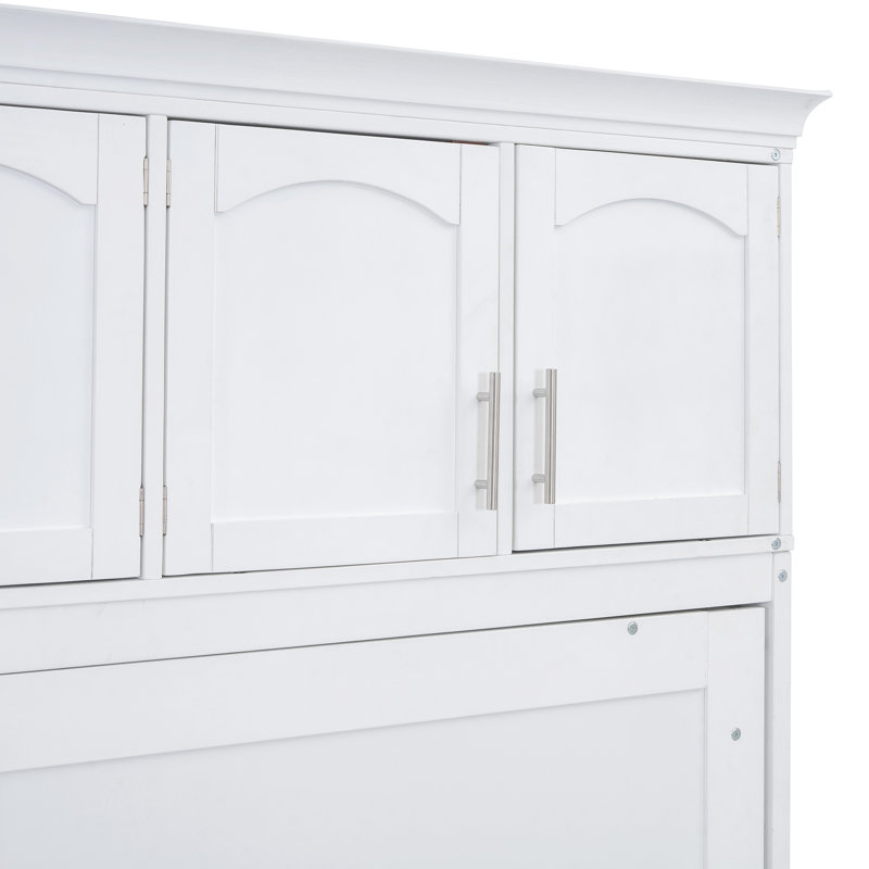 Grand lit escamotable mural avec armoires supérieures, Blanc, Grand