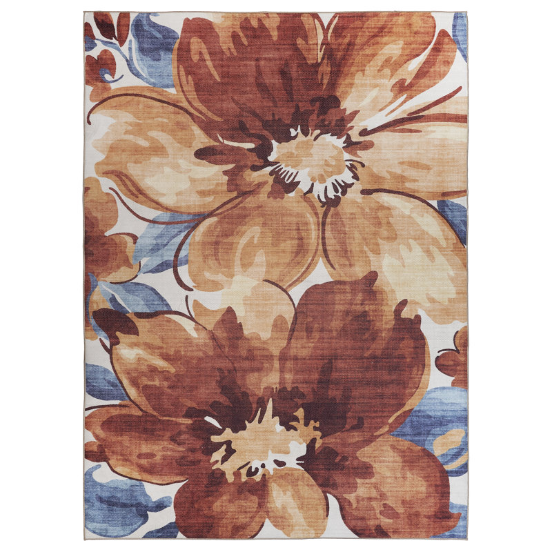 Kai Machine Washable Indoor/Outdoor Rugs, Rectangle 6' x 9', Red Orange Blue