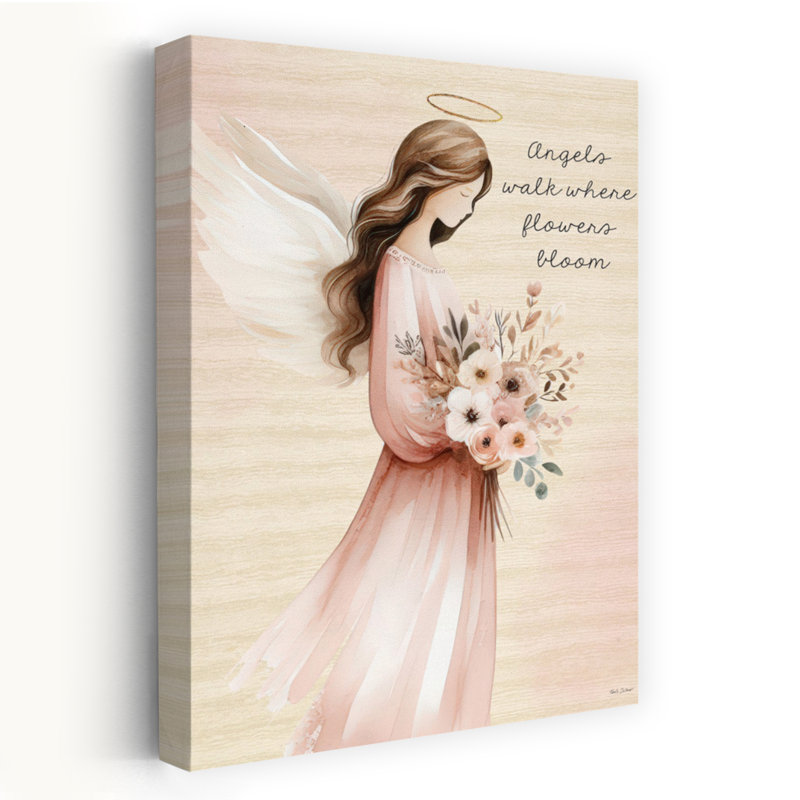 Angels Walk Where Flowers Bloom Elegant Serene, art abstrait, H 24 po x l 16 po
