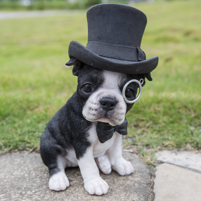 Boston Terrier with Top Hat Statue