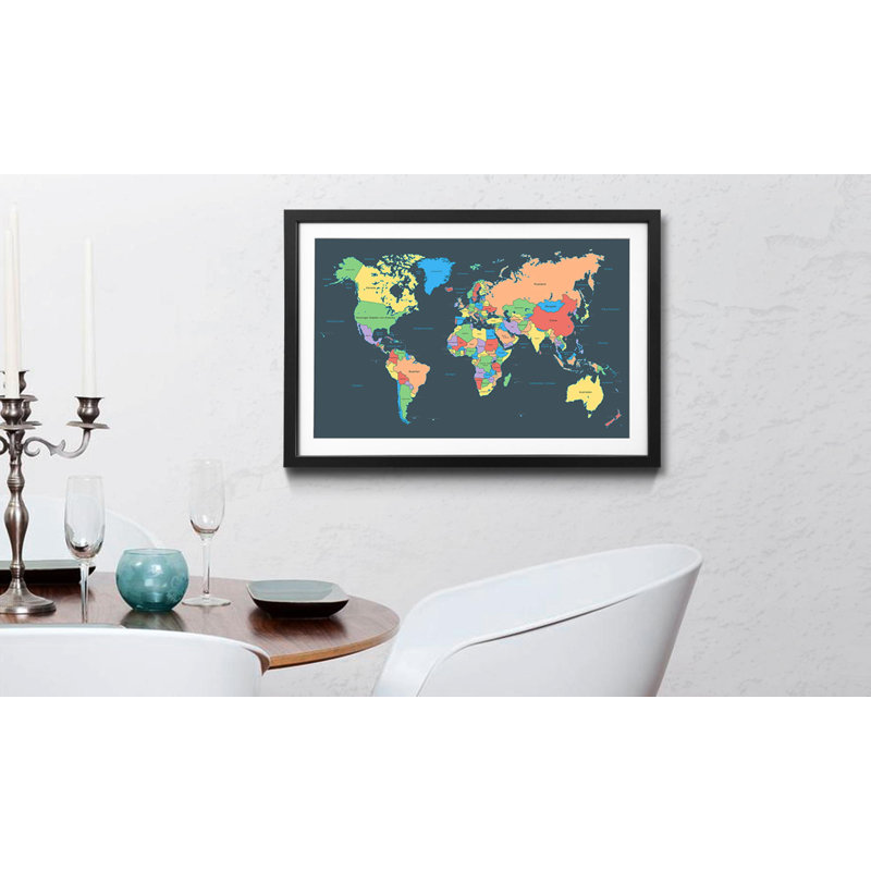 Weltkarten Colourful Map - Single Picture Frame Print, 60cm H x 80cm W x 2.2cm D