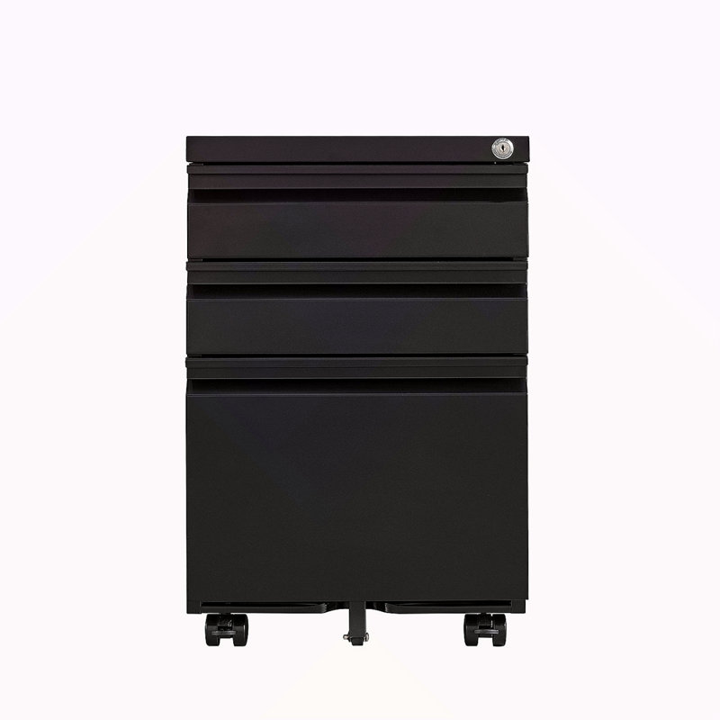 Classeur mobile à 3 tiroirs avec serrure, classeur de bureau de format légal / lettre, classeur en métal à installer