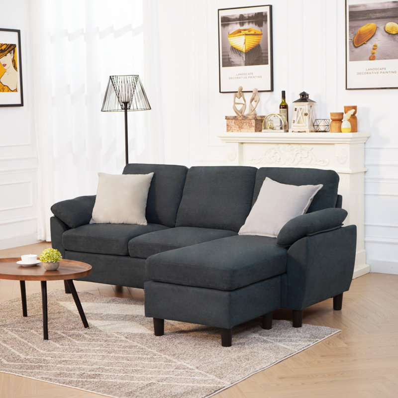 Canapé modulaire réversible de 79,5 po de largeur avec méridienne avec repose-pieds, Mélange de lin gris foncé