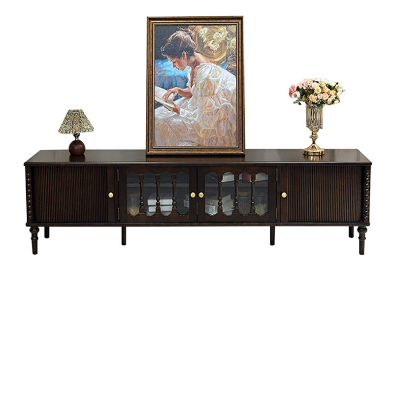 Meuble télé en cerisier avec plusieurs armoires, H 20,47 po x L 94,48 po x l 15,75 po