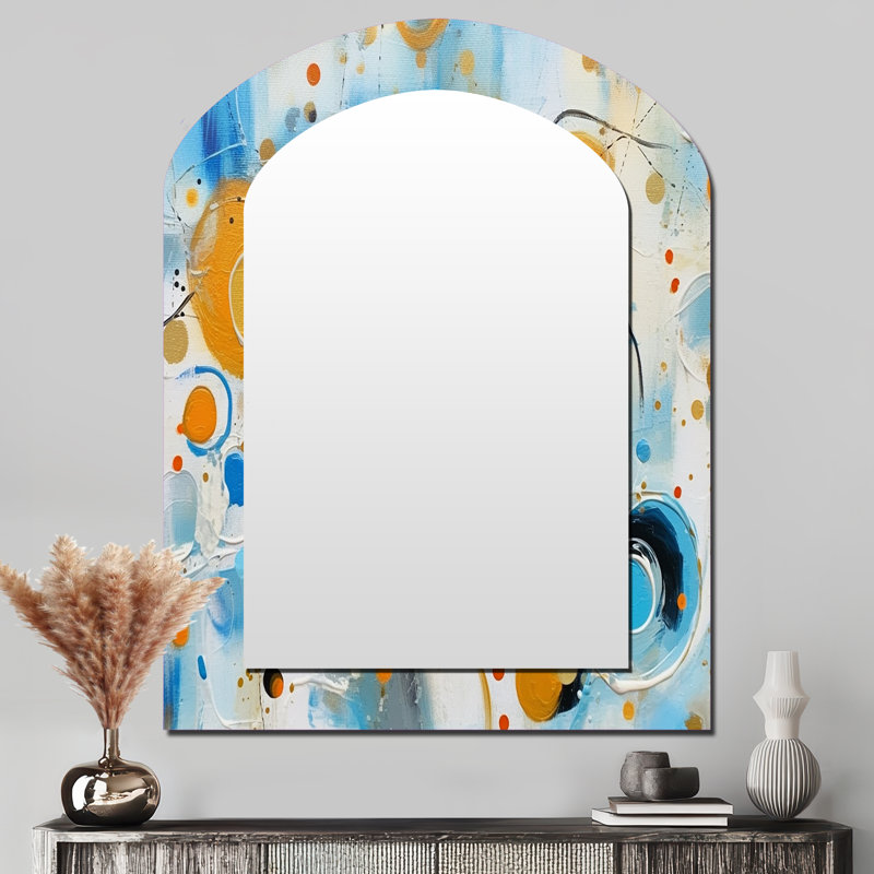 Sarcelle blanc et or abstrait Combat - formes abstraites grand miroir asymétrique, miroir mural décoratif arche moderne, impression d'art en métal