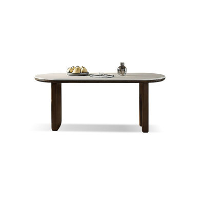 Modern Nut-Brown Oval Solid Wood Sintered Stone tabletop Dining Table