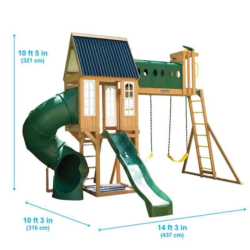 Skyway Resort Wooden Outdoor Swing Set / Playset with Tunnel, Tube Slide and Swings