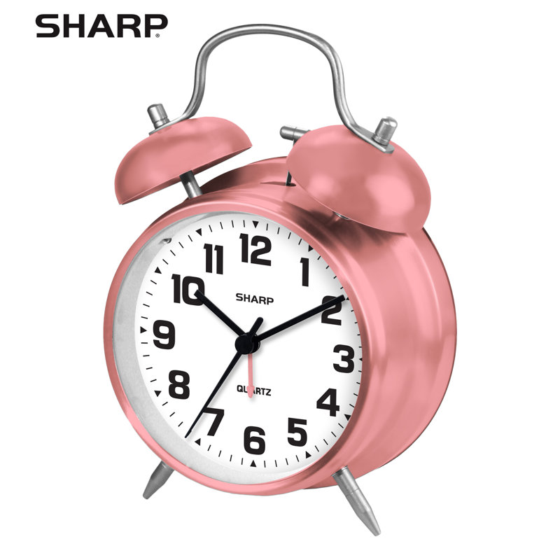 Sharp Twin Bell Quartz Analog Alarm Clock, Pink