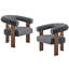 Ensemble de 2 chaises d'appoint en tonneau Mohair, 3 pieds en bois de noyer-931136336