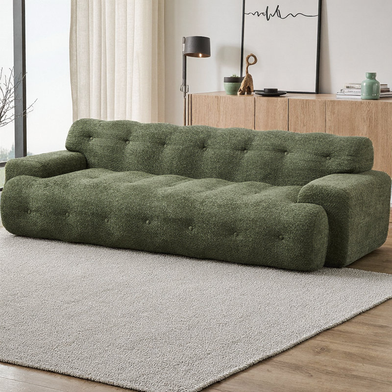 Canapé capitonné 87,4 po à 3 places en chenille capitonnée à boutons 3 places avec accoudoirs carrés, aucun assemblage requis, conception entièrement compressée pour le salon moderne
