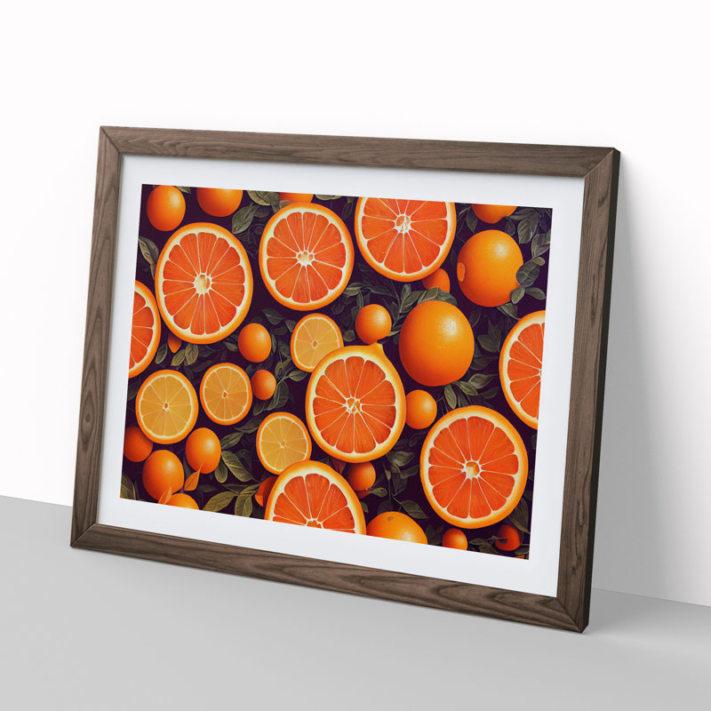 Sliced Orange Fruit - Framed Print, 34cm H x 46cm W x 2cm D, Walnut