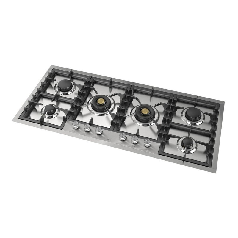 ILVE Professional Plus II 48 inch Built-In Gas Cooktop with Total Black Brass Burners, in Stainless Steel (6 Sealed Burners)