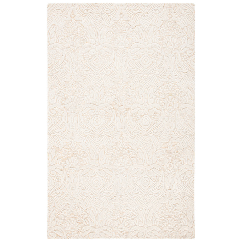 Dunlow Hand Tufted Wool And Cotton With Latex Damask Rug, Rectangle 5' x 8'