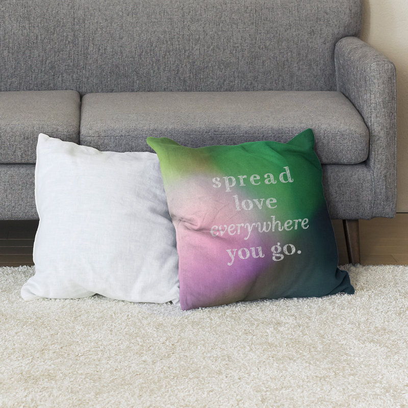 Coussin de sol à motif d’amour spread, Rose / Vert, H 36 po x l 36 po