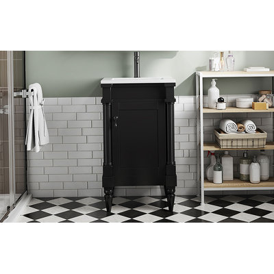 Meuble-lavabo moderne de 18 po avec lavabo, meuble de rangement avec porte, autoportant pour petit espace, lavabo simple, tablette réglable, noir