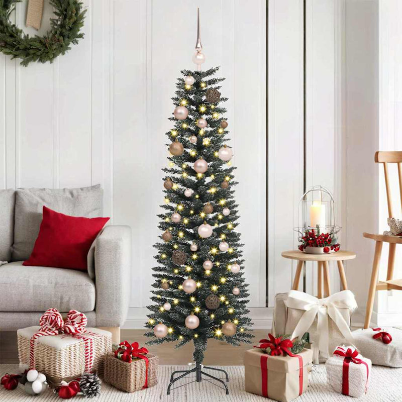 vidaXL Artificial Christmas Tree with Stand Green, Pink/Brown, 4.92 ft