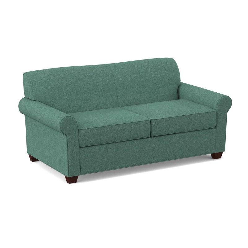 Finn Rolled Arm Sofa with Reversible Cushions, Empire Mahogany, Antic Lagoon, 34" H x 75" W x 36" D