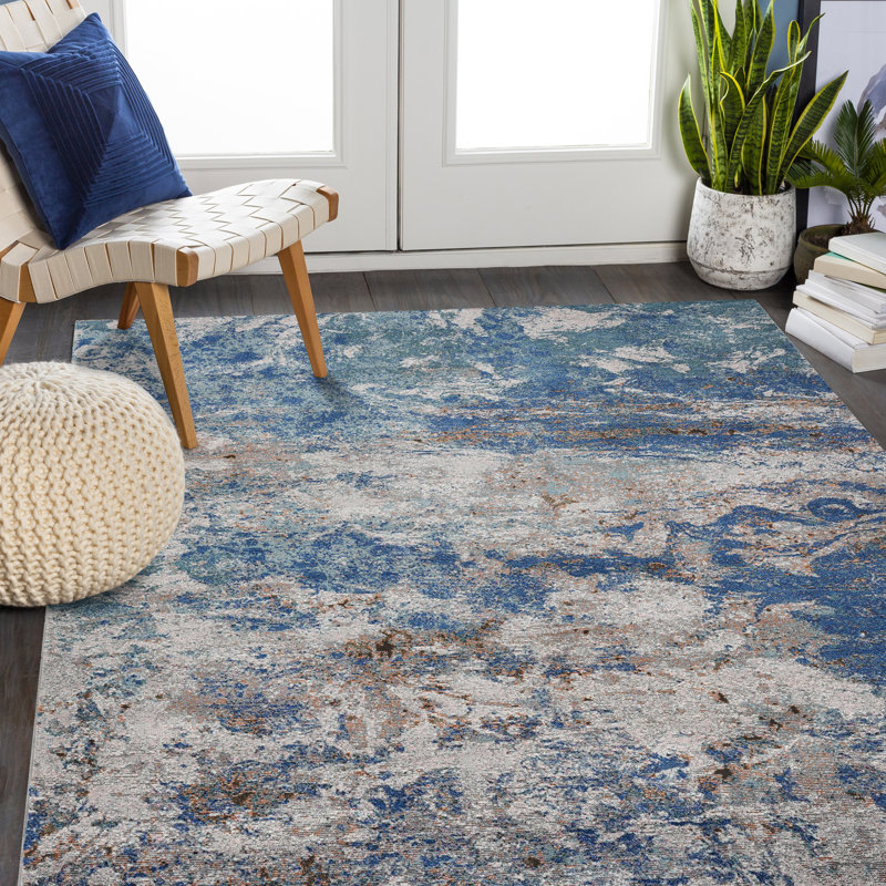 Tapis bleu / gris / brun, Rectangle 5 pi 3 po x 7 pi 6 po