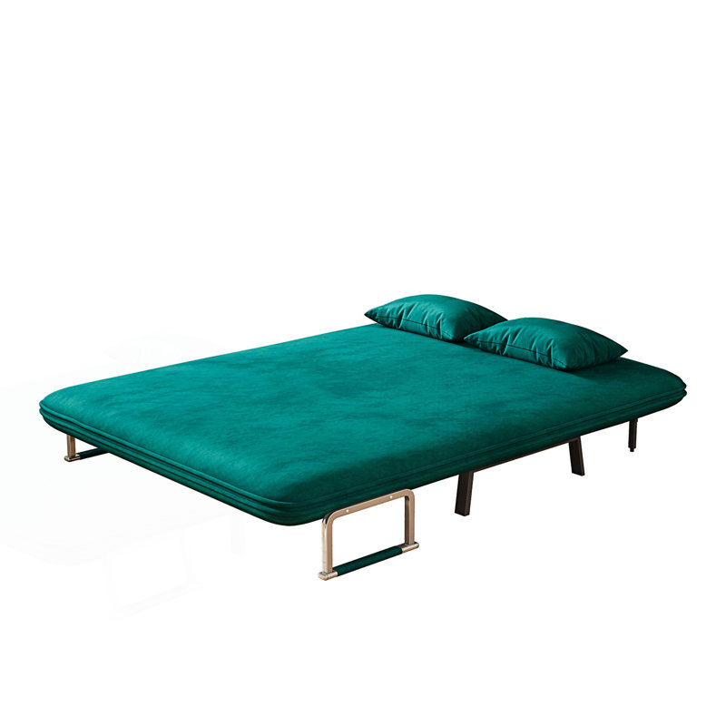 Convertible Chair Bed, Antique Green Velvet, 14.2" H x 55.1" W x 74.8" D