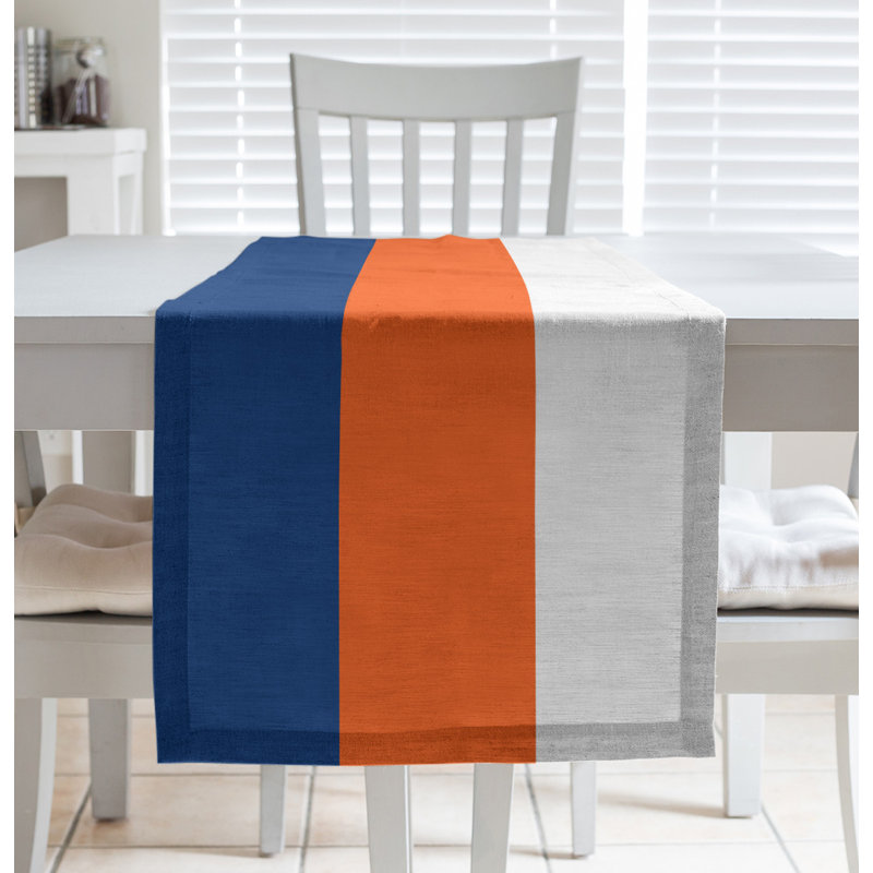 Table Runner, 90" x 16", Blue/Orange/White, New York