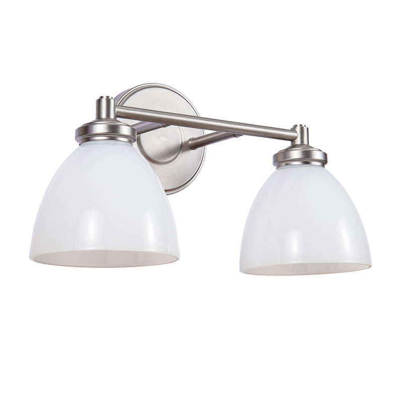 Brushed Nickel 2-Light Vanity Fixture with White Glass Shades