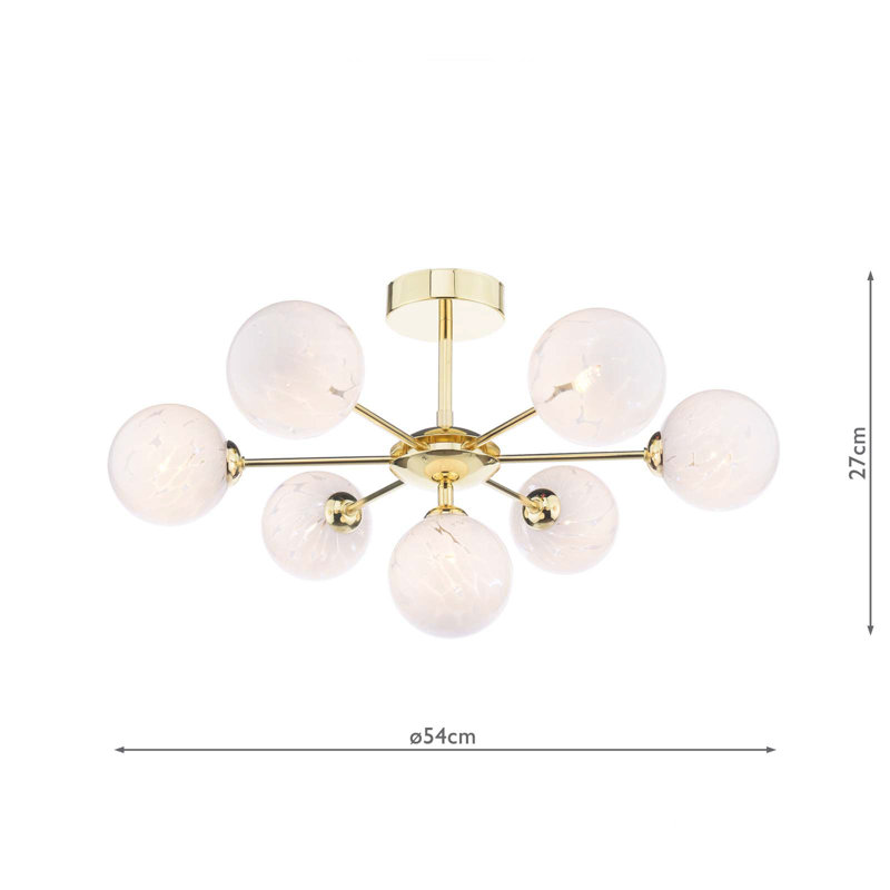 COHEN 7LT SEMI FLUSH GLS, 27" H x 54" W x 54" D, Polished Gold/White