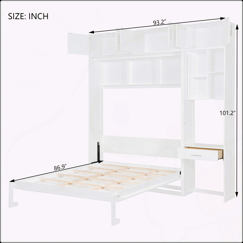 Lit escamotable mural avec bureau, Blanc, Grand