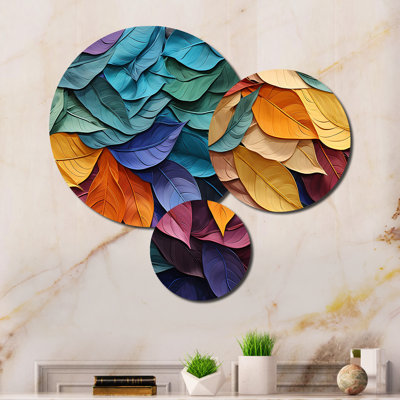 Colorful Leaves Collage III - Modern Metal Wall Art Set