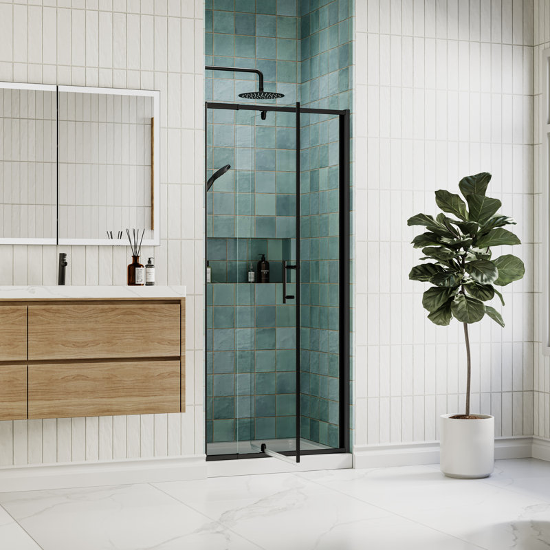 28-32 in. W x 72 in. H Framed Pivot Shower Door with 1/4 in. (6mm) Tempered Clear Glass, Matte Black