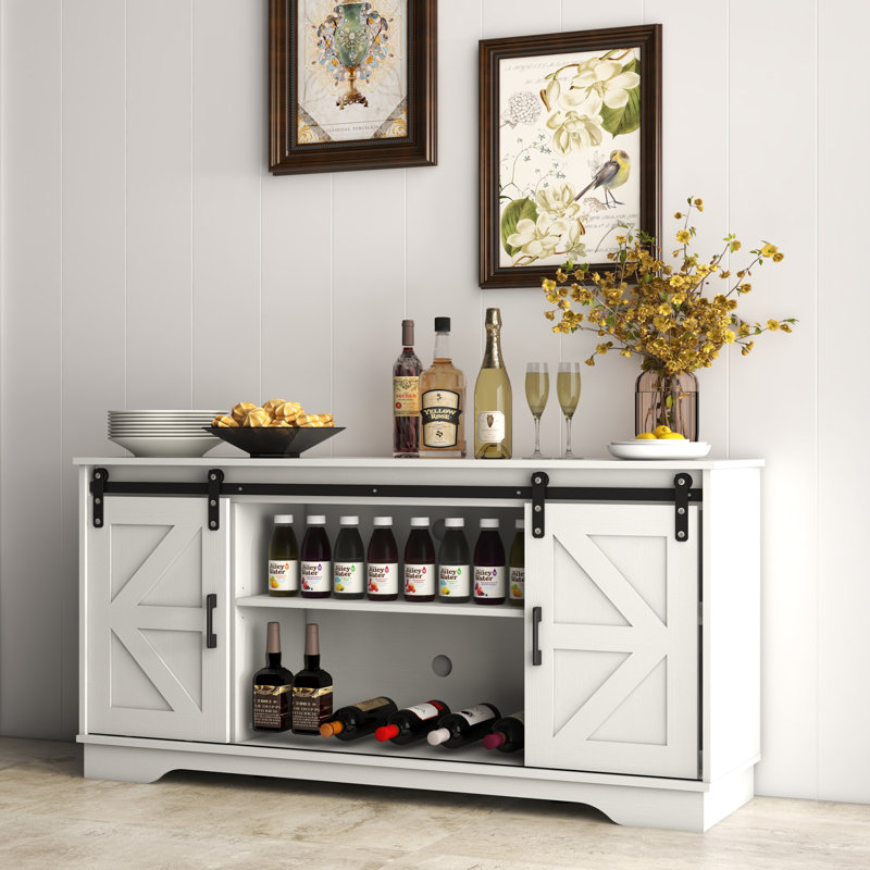 TV Stand Storage Cabinet with 2 Sliding Barn Door Wooden Sideboard Farmhouse Style for Living Room