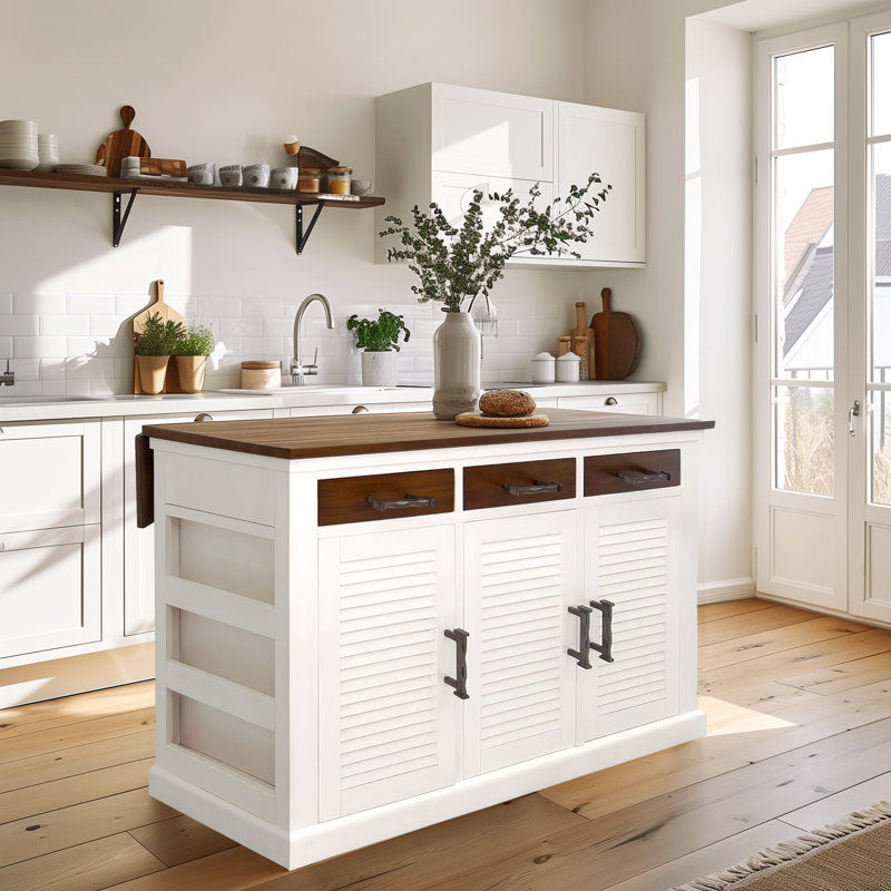 Amber-Lee Kitchen Island, Brown Wood, White